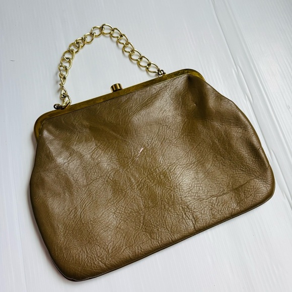 Vintage Roger Van S. Elegant Brown Leather Clutch with Gold Chain - Picture 3 of 10